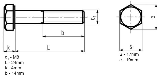 ŚRUBA MOCOWANIA SPRZĘGŁA KOSY M8x28 kl 10.9 Typ inny
