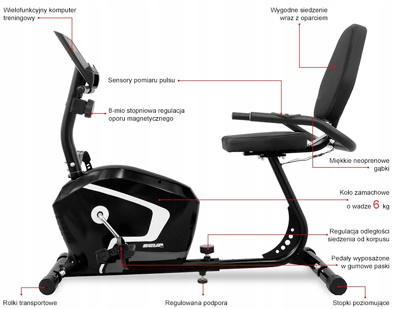 Rower stacjonarny magnetyczny poziomy SCUD H8 XXL Szary Marka Scud