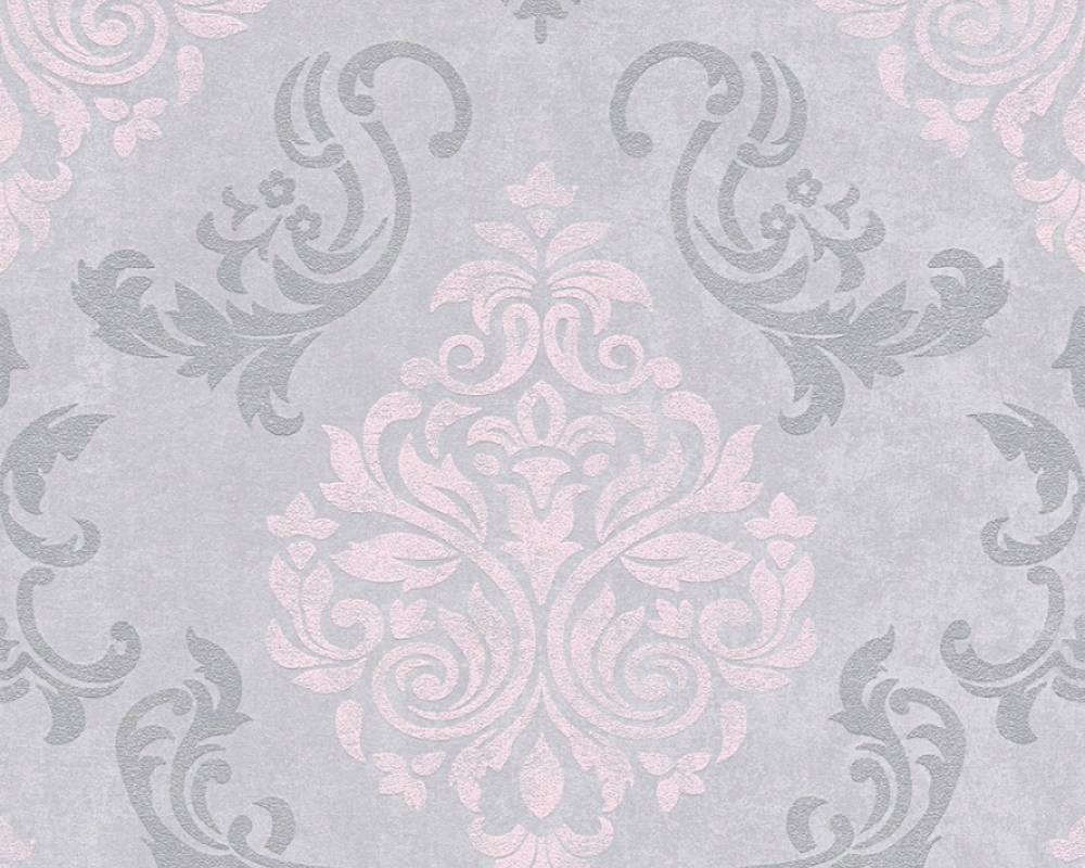 

Tapeta Ornament Pasy Glamour Brokat Szary Róż