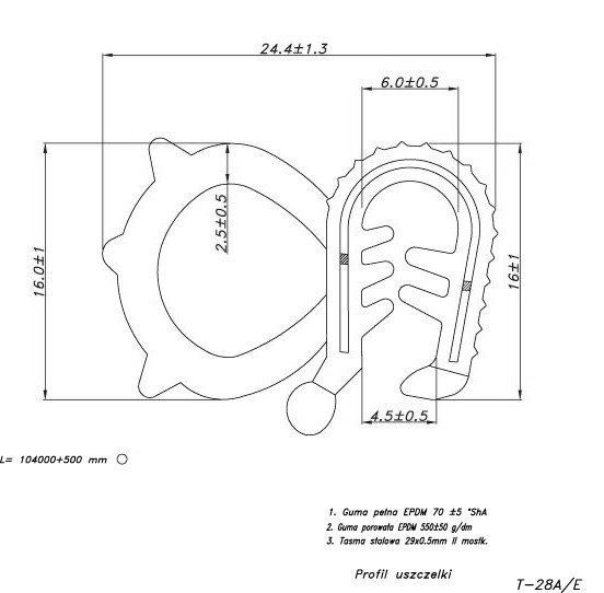 USZCZELKA GUMOWA KRAWĘDZIOWA ZBROJONA T28 Producent części Sanok Rubber