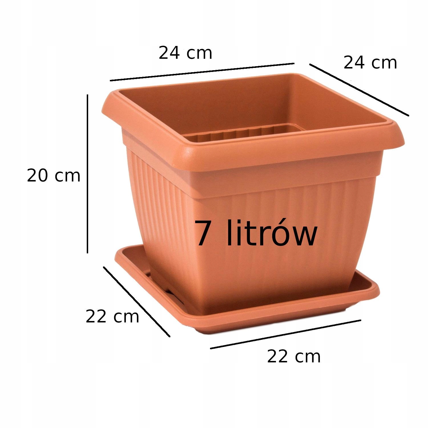 

Doniczka kwadratowa podstawka 24 cm Terakota