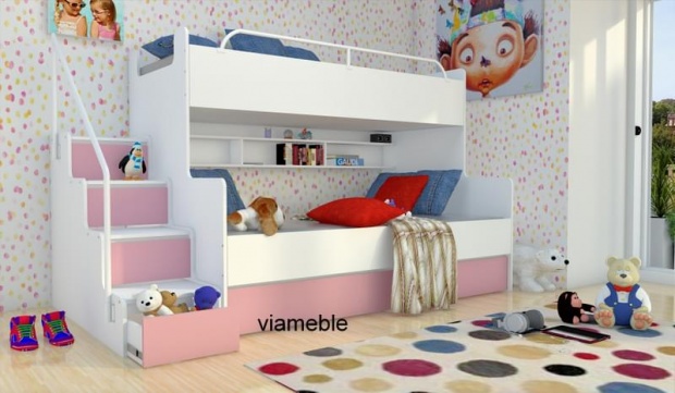 PIĘKNE ŁÓŻKO DZIECIĘCE JIM 3 PIĘTROWE Z MATERACAMI Szerokość mebla 243 cm