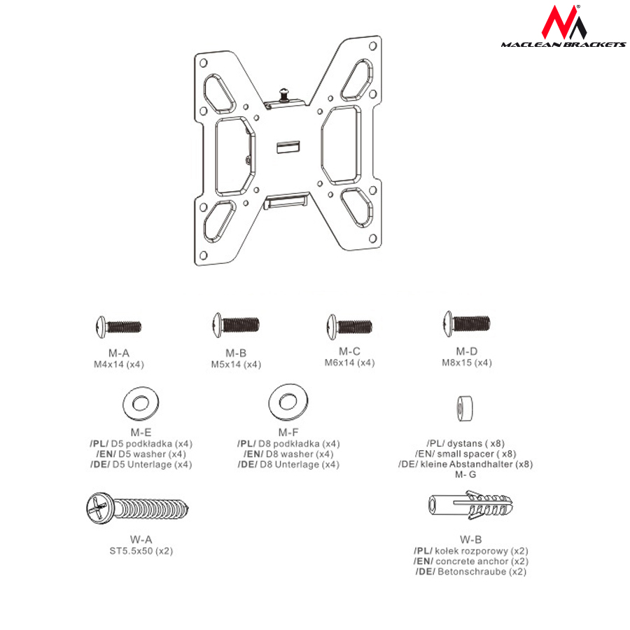 UCHWYT WIESZAK do TV TELEWIZORA LCD LED do 23-42'' Maksymalna wielkość telewizora 42