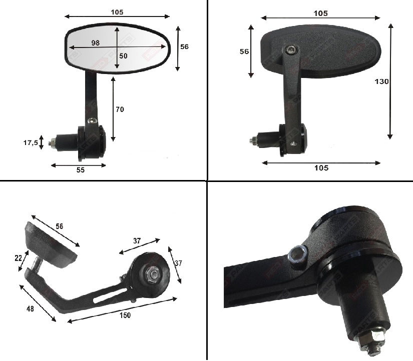 Lusterka motocyklowe w kierownicę 22 mm OUTLET za 99.99PLN z