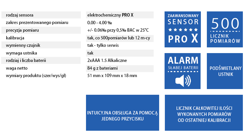 ALKOMAT elektrochemiczny AlcoFind PRO-X-3 + 24mce Kolor czarny