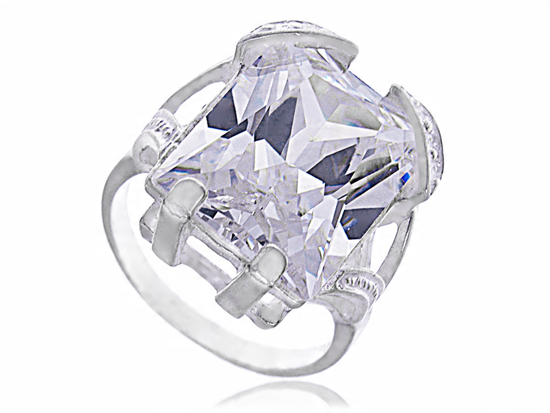 

Srebrny Pierścionek Cyrkonia Zdobiony 17x13mm 925