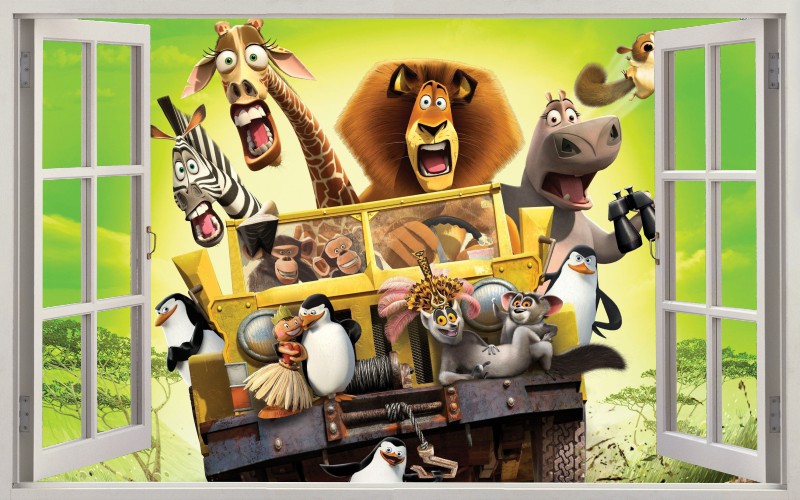 NAKLEJKI NA ŚCIANĘ Okno 3D Madagaskar