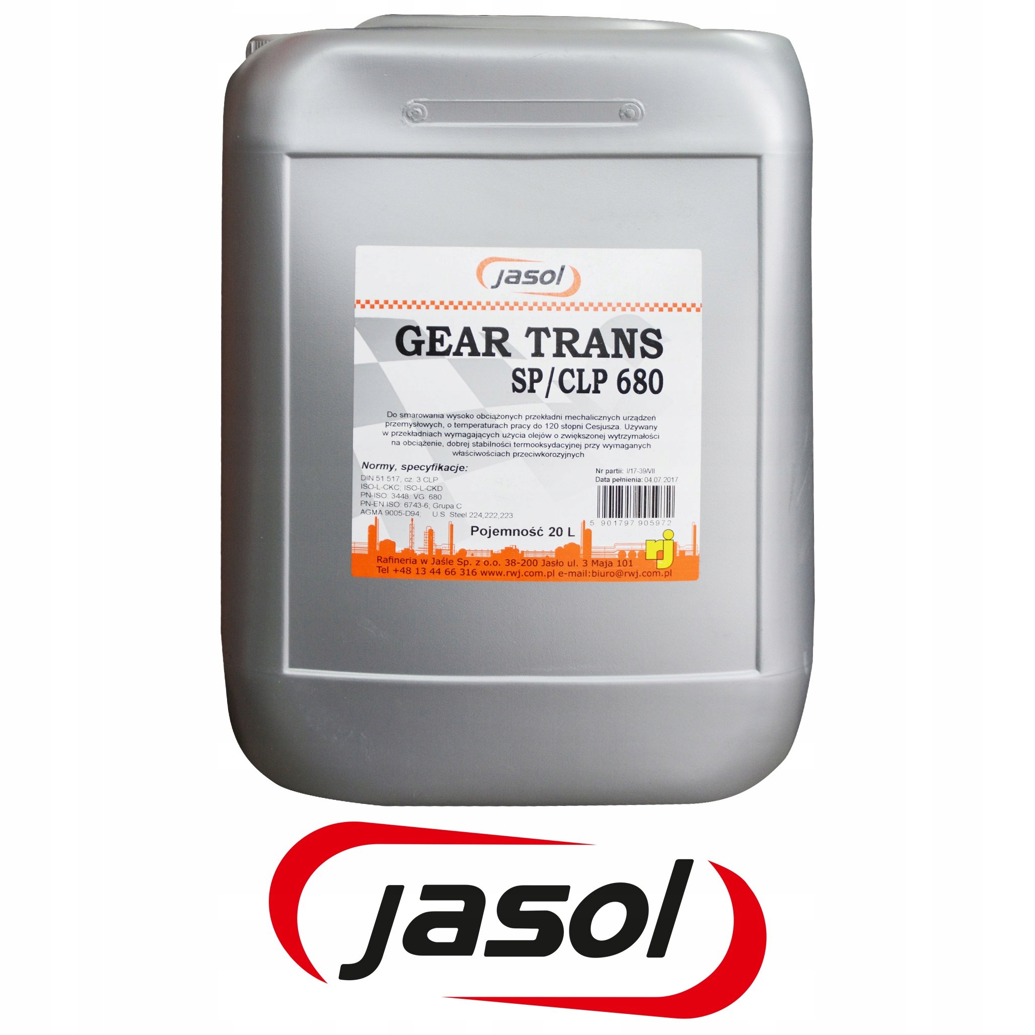 Olej Typu Transol JASOL GEAR TRANS SP/CLP 680 20L EAN (GTIN) 5901797905972