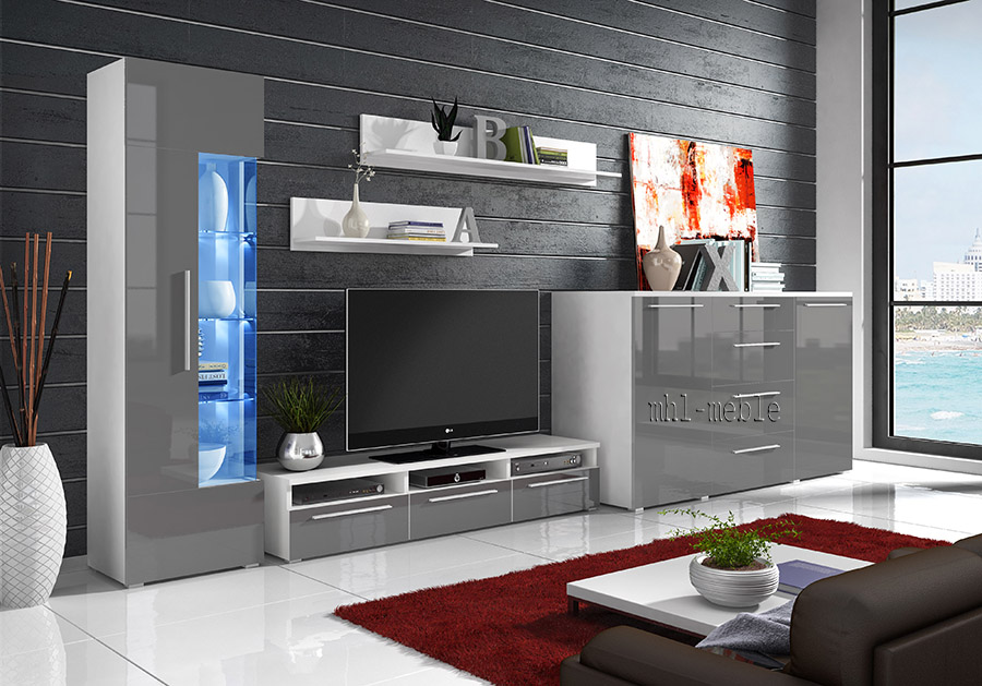 ROMA 3 MEBLOŚCIANKA - MEBLE WYSOKI POŁYSK z LED Marka MHL Meble