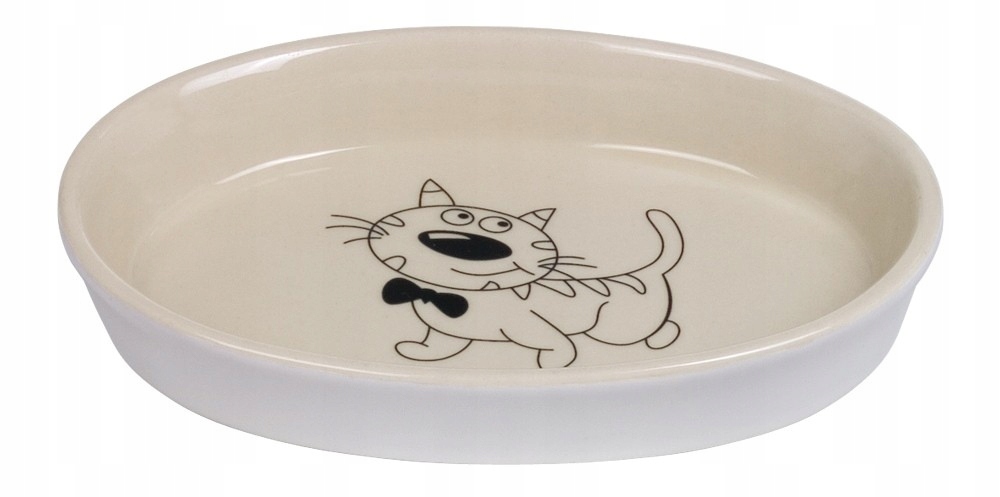

Miska ceramiczna dla kota - owalna z kotem Kremowa