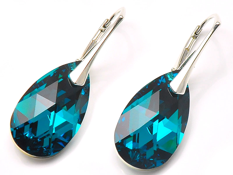 

Srebrne Kolczyki Swarovski Migdał Blue Zircon Etui