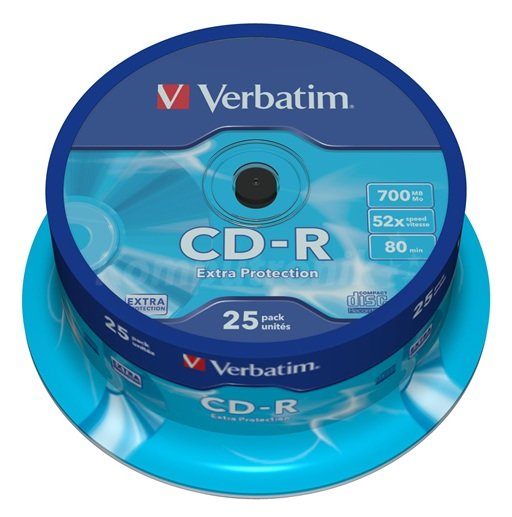 Płyta Cd-r Verbatim, 700MB, Prędkość 52X, Cake, 25