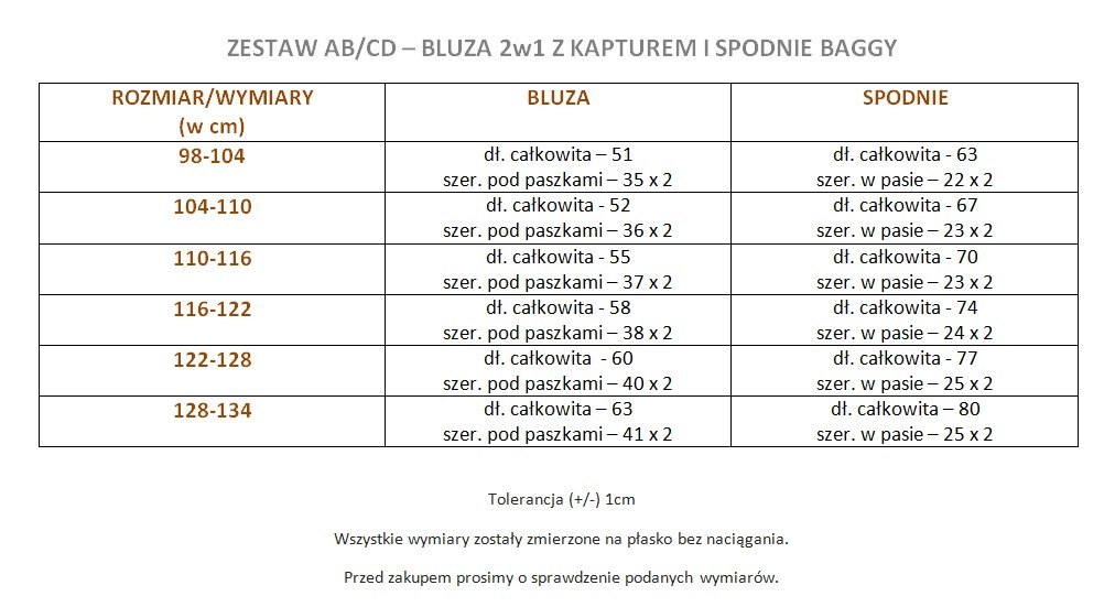 Zestaw AB/CD słoneczna bluzka 2w1 i baggy 104-110 Materiał dominujący bawełna