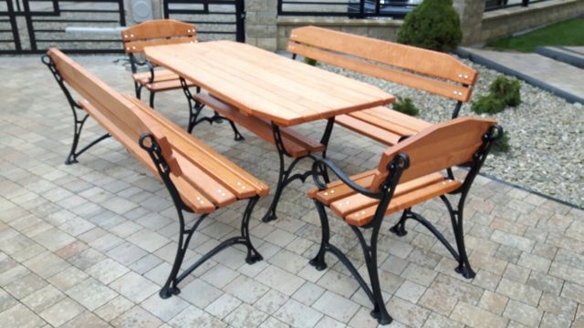 DREWNIANE MEBLE OGRODOWE STÓŁ + 4 ŁAWKI 180CM Z17 Linia meble