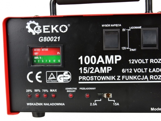 Prostownik z rozruchem 100A 6/12V Geko G80021 EAN (GTIN) 5901477112997