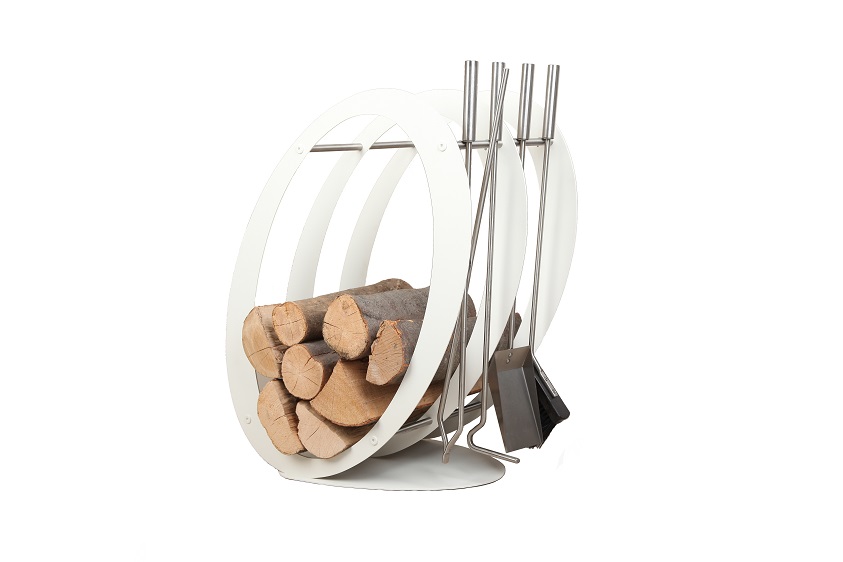 @ZESTAW KOMINKOWY owal biały AKCESORIA kosz drewno Marka Metal błysk