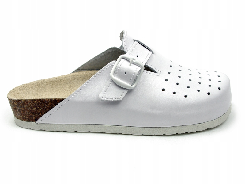 

Medyczne Białe Pełne Klapki Skórzane Fusbet roz.36