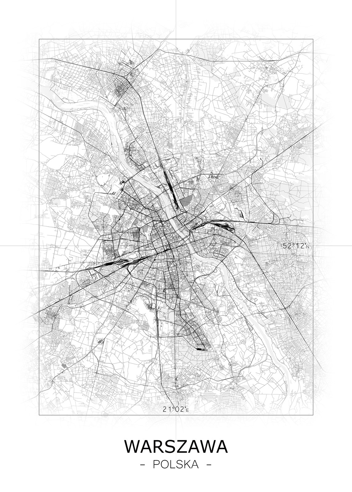 

Warszawa Warsaw Czarno Biała Mapa plakat 50x70 cm