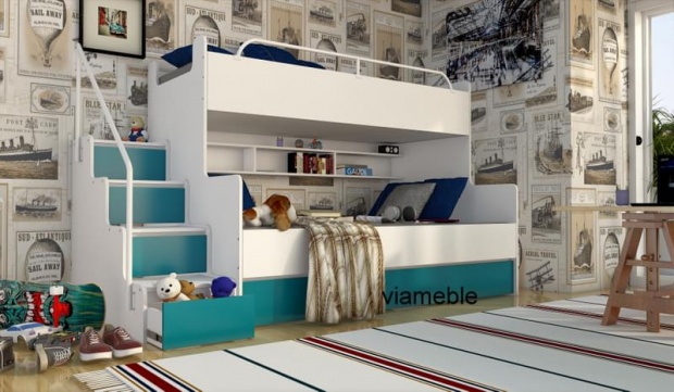 PIĘKNE ŁÓŻKO DZIECIĘCE JIM 3 PIĘTROWE Z MATERACAMI Kolor wielokolorowy