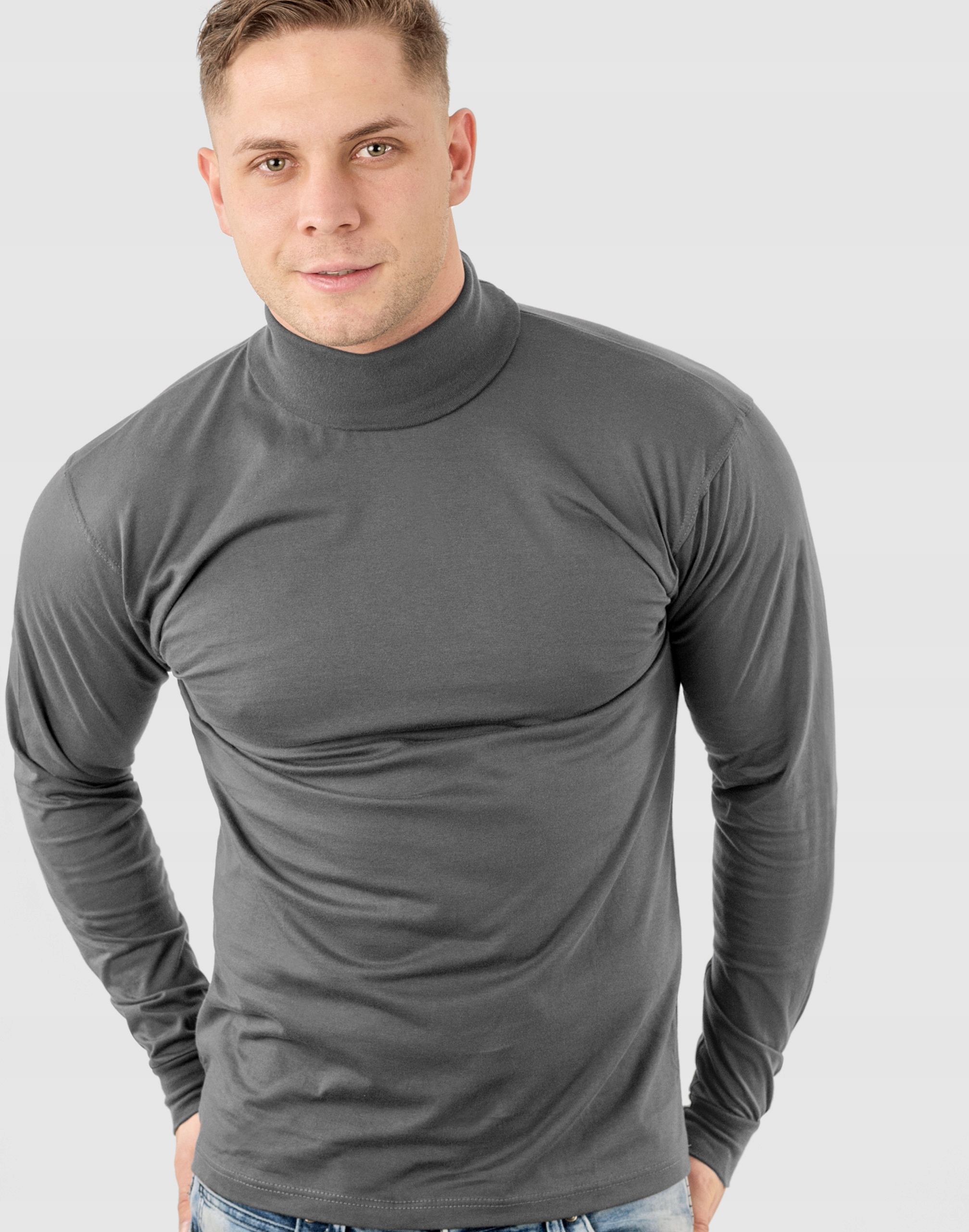 Elegancki Sweter Golf Męski Golfy WXM 6XL stalowy Dekolt golf