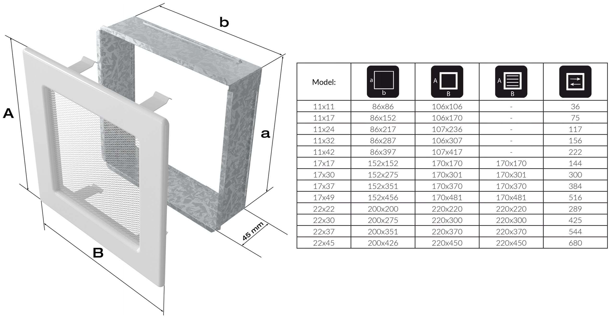 Maskownica kratka 17/37 kominek wentylacja 17x37 EAN (GTIN) 5901350020258