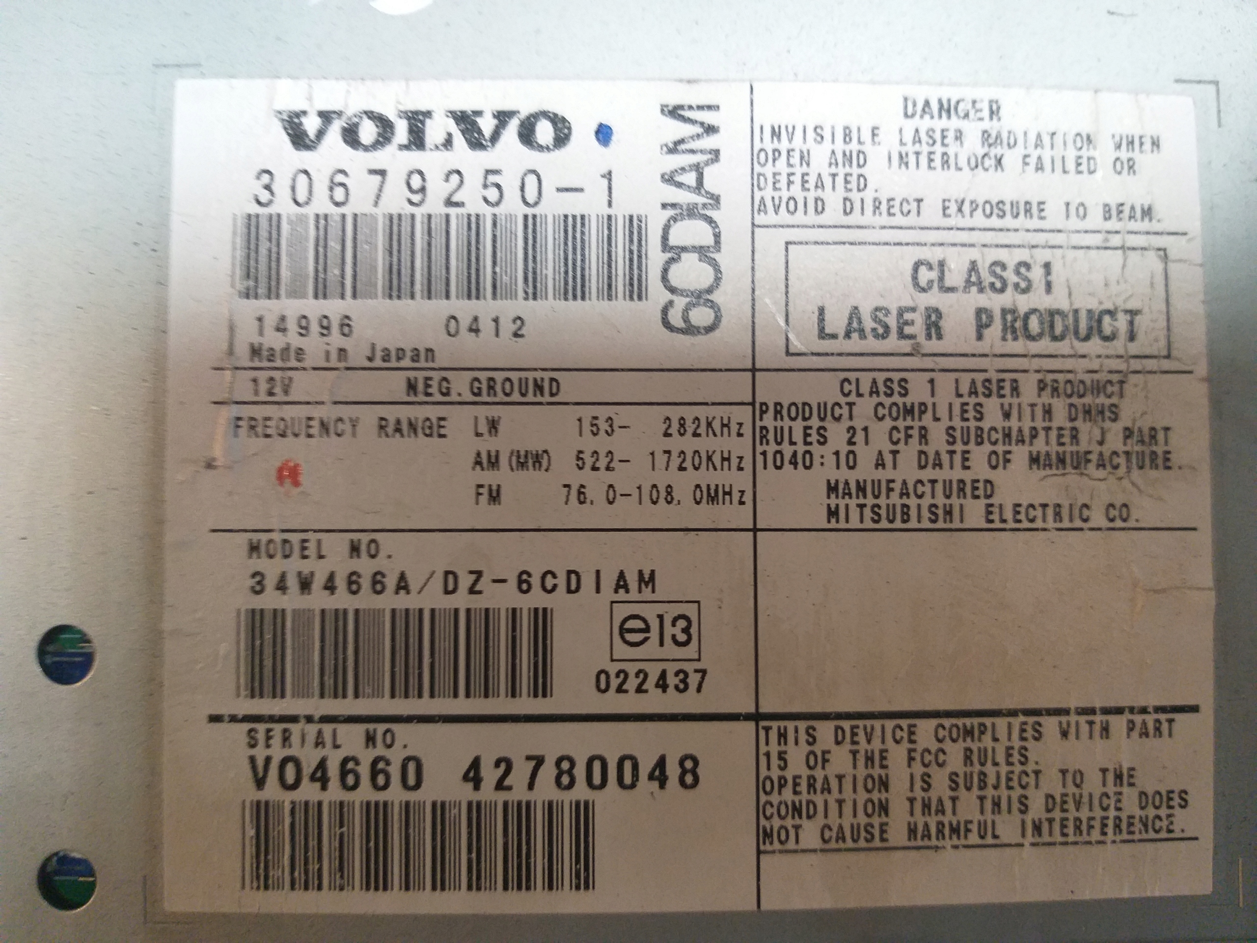 Zmieniarka CD 306792501 Volvo V50 05r Тип автомобіля Авто легкові foto 0