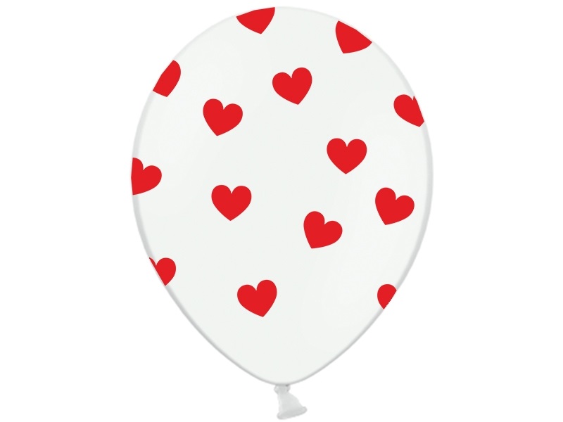 BALON BIAŁY W CZERWONE SERCA 30CM BALONY PANIEŃSKI