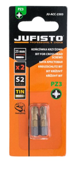 

Końcówki Krzyżowe PZ3 x 25mm 2szt Bit Bity Komplet