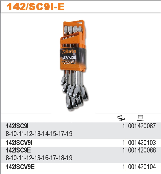 BETA KOMPLET KLUCZY Z GRZECHOTKA 8 19 MM 142 SC9I Number of Elements sets