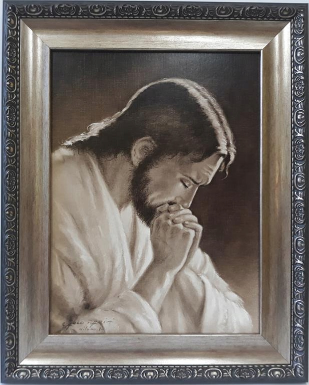 

Obraz W Srebrnej Ramie 42X52 Jezus Modlący Sepia