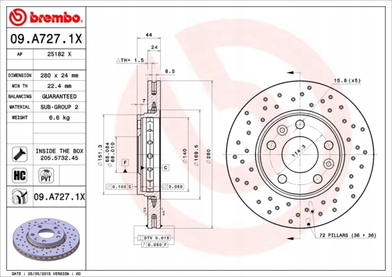 BREMBO XTRA ТОРМОЗНІ ДИСКИ Перед RENAULT MEGANE III 280mm Liczba диск в пропозиція 1 foto 0