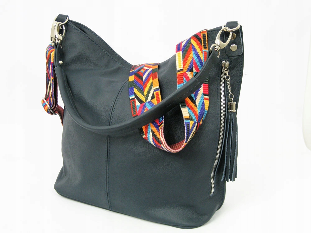 

Torebka Skórzana Frędzle 100% Skóra Pasek aztecki