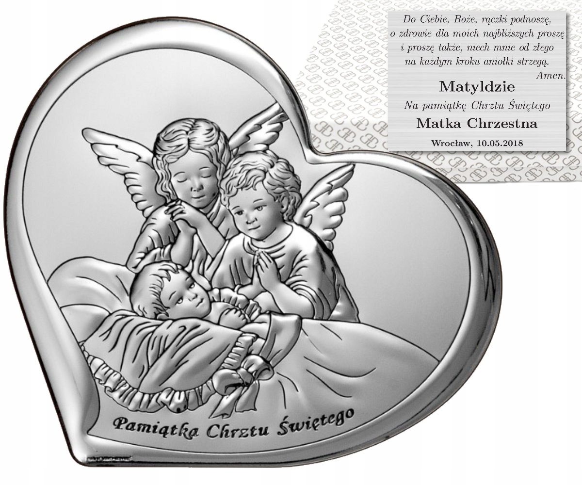 Stříbrný obrázek anděla Dárek Křest Grawer