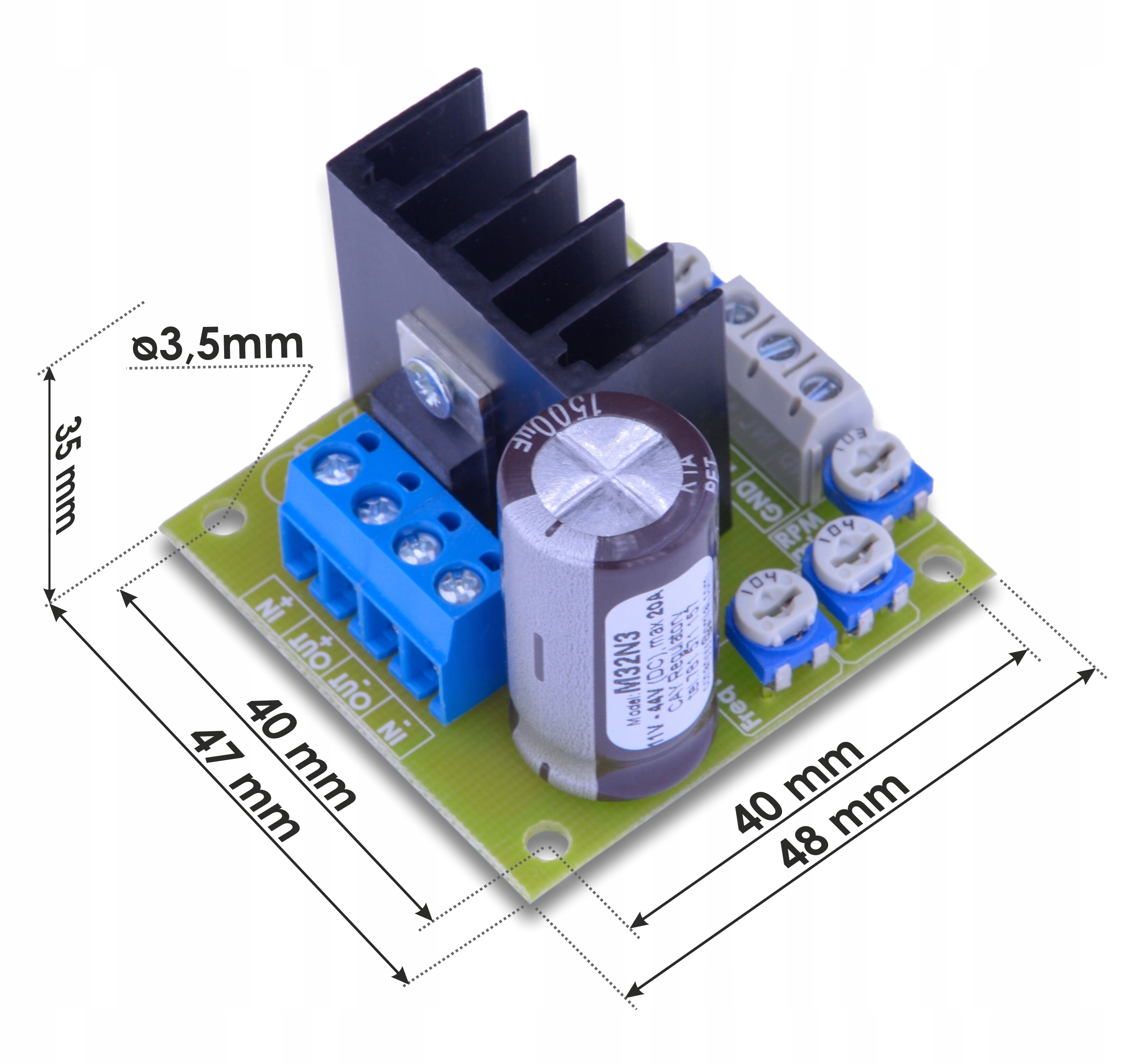 Regulator obrotów silnika DC softstart 12V-36V 20A Model M32N3