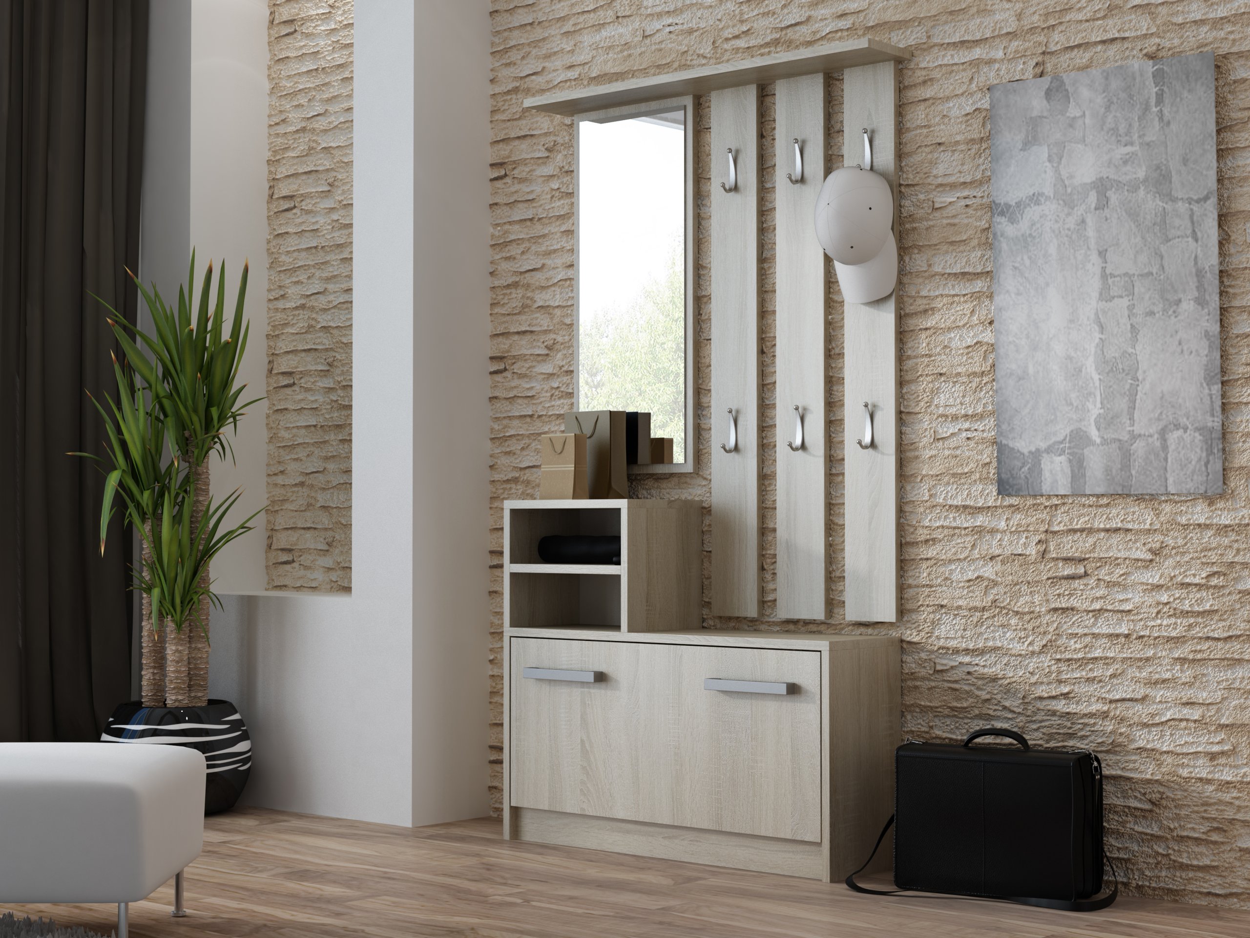 GARDEROBA LUSTRO WIESZAK SZAFKA BUTY - DĄB SONOMA Szerokość mebla 85 cm