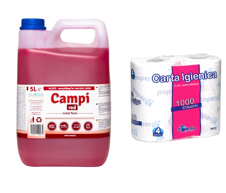 Płyn Do Toalet Turystycznych Wc Koncentrat Campi Red 5L Papier 4 Rolki