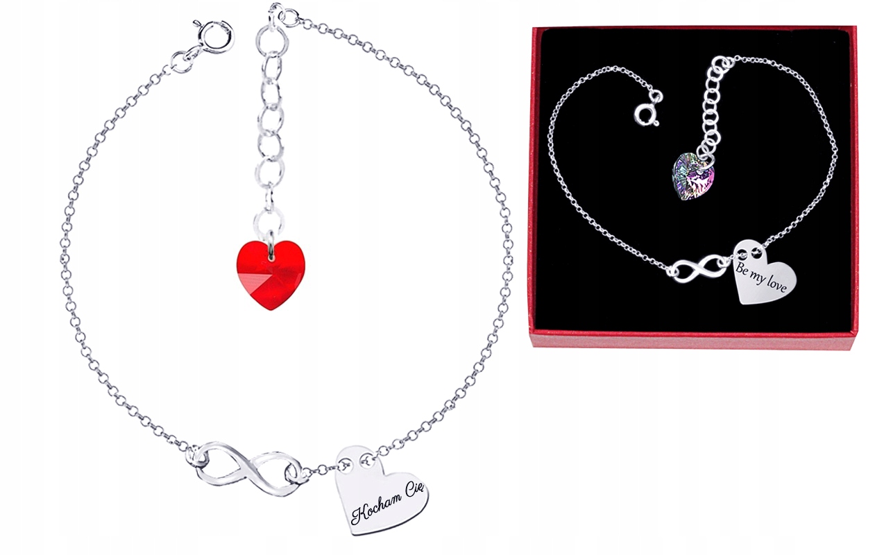 

Bransoletka Serce Infinity Swarovski Grawer Rodowa