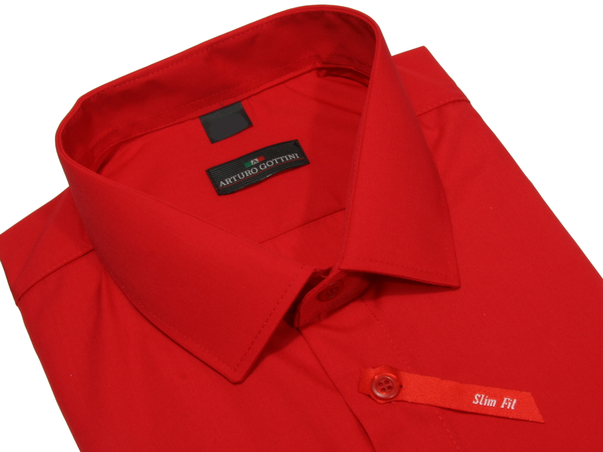 KOSZULA CZERWONA GŁADKA 37/38 182-188 SLIM FIT Rękaw długi rękaw