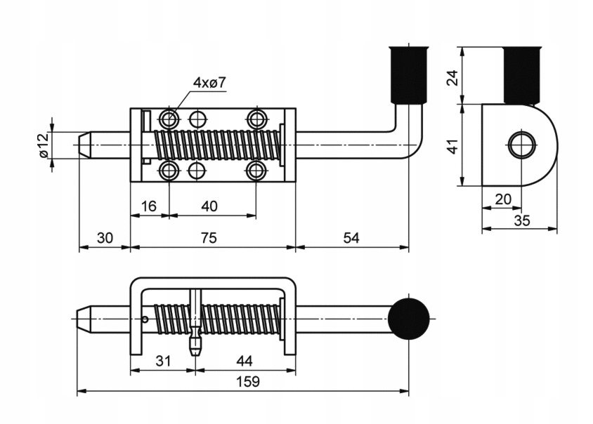 RYGIEL ZAMKNIĘCIE ZASUWA BRAMY OCYNK ZE SPRĘŻYNĄ Kod producenta 0377
