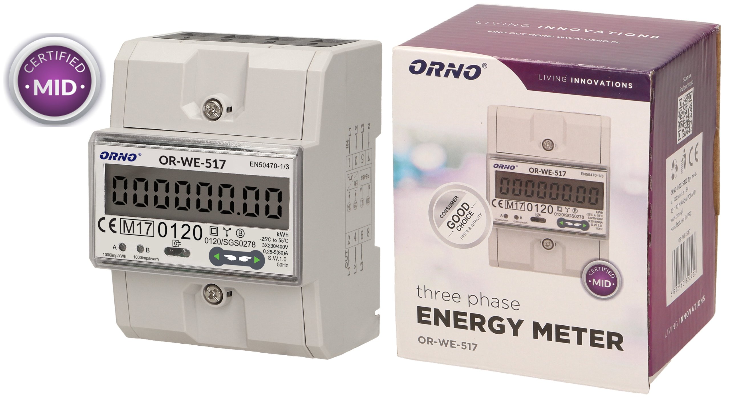 

3 Fazowy Licznik Energii 80A MID RS485 4-TARYFY