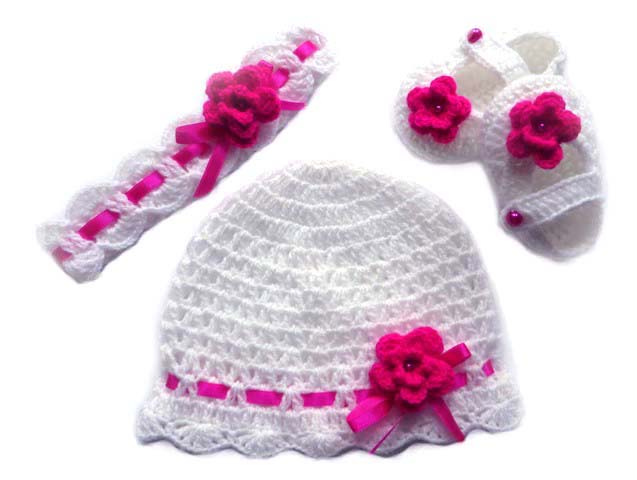 Czapeczka+opaska+buciki na chrzest RĘKODZIEŁO 50cm Marka Inna marka