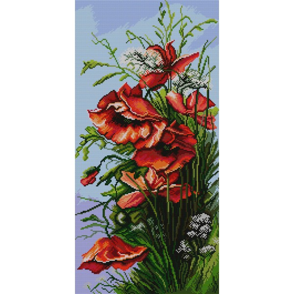 Холст вышивка крестиком 30X61 дикие маки-7109
