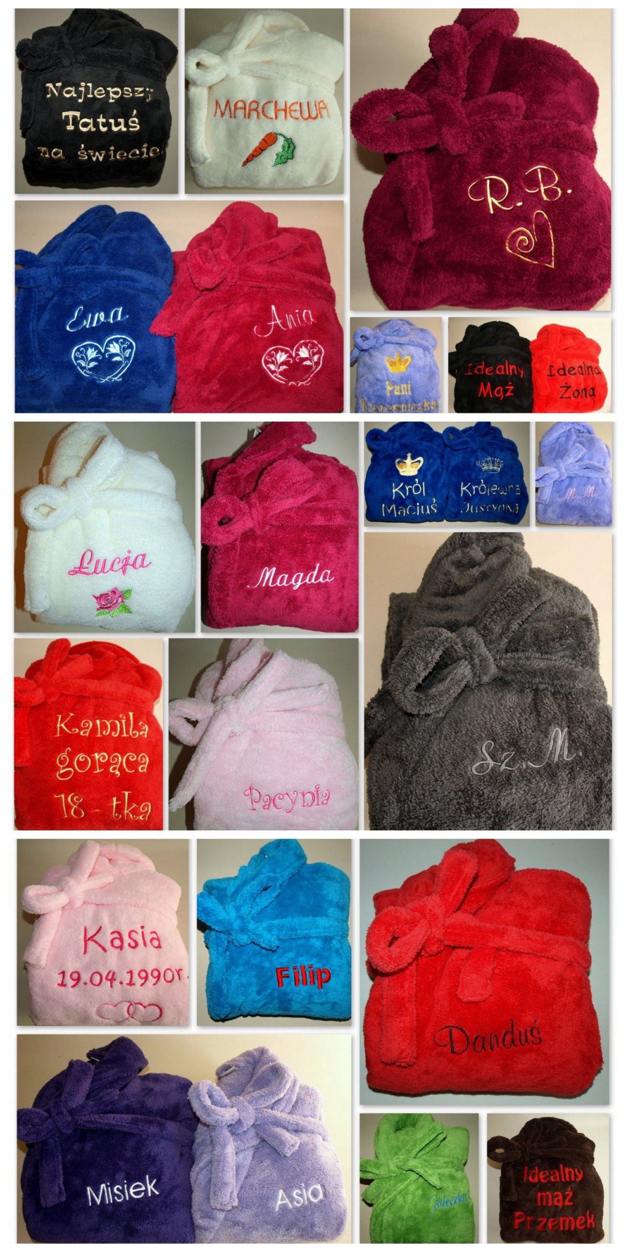 SZLAFROK Damski Męski + Twój HAFT prezent S M L XL Materiał dominujący poliester