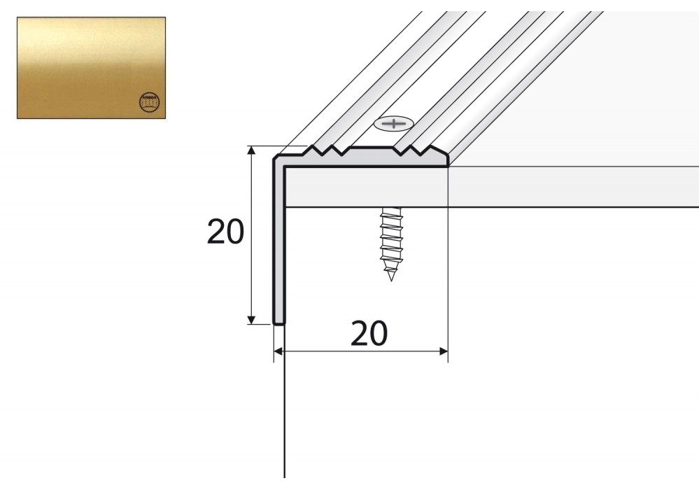 

Kątownik aluminiowy A30, 180cm Złoto 20x20mm