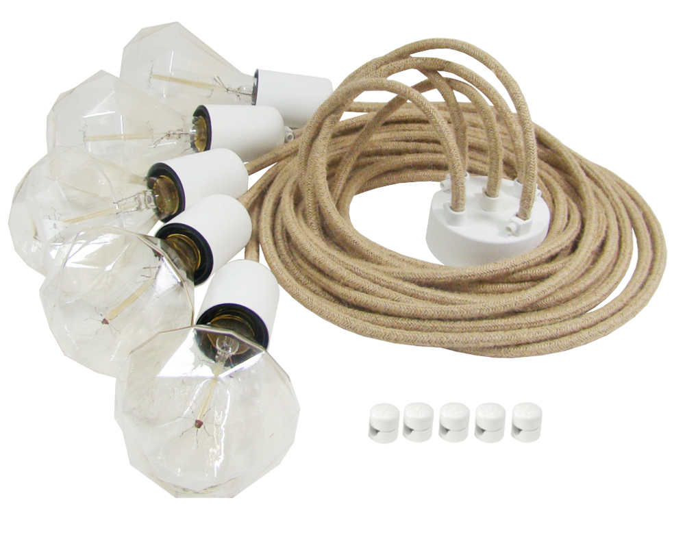 Závěsná Stropní Lampa Pavouk 5 Bílá S Jutou