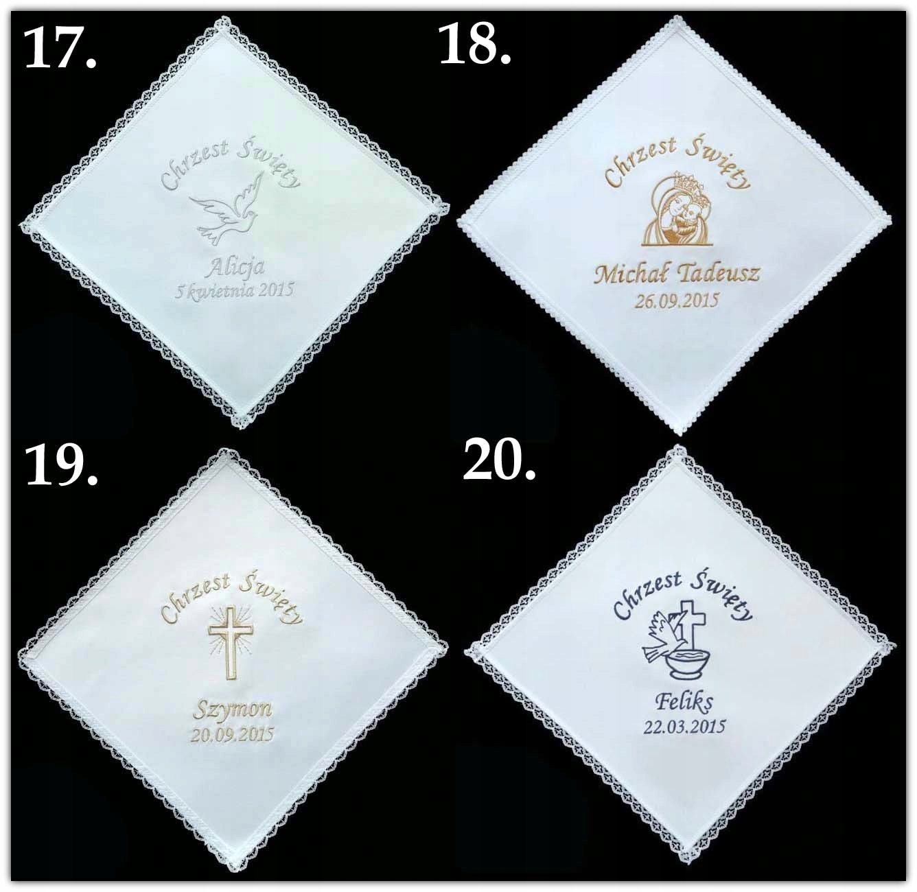 BIAŁA SZATKA szata do chrztu z IMIENIEM DATĄ napis Wzór dominujący napisy