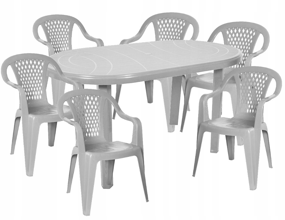 SZARY MOCNY ZESTAW 6+1 DUŻY STÓŁ KRZESŁA PLASTIK