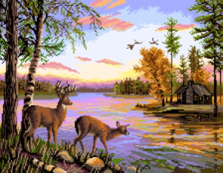 Kanva s potiskem pro vyšívání křížky 11ct lesní krajina 7218 51x40 cm