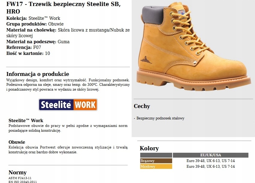 PORTWEST BUTY ROBOCZE TRZEWIKI FW17 MIODOWE 46 Rodzaj buta trzewiki