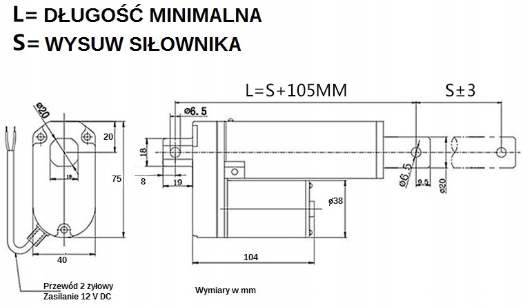 SIŁOWNIK ELEKTRYCZNY 12V MICRO SILNIK LINIOWY FAST Marka inna